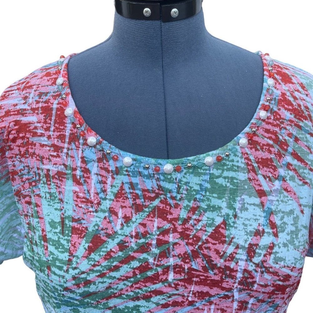 LARA LANE Petites Tie-Front Top Size PL Multicolor Scoop Neck Gemmed Burn-Out - Picture 6 of 14